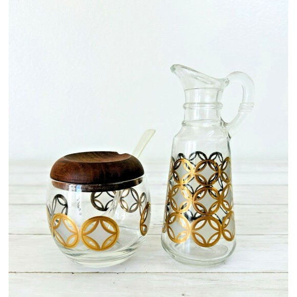 Other - Fred Press MCM Creamer & Sugar Condiments Cruet Silver Gold Circles Signed